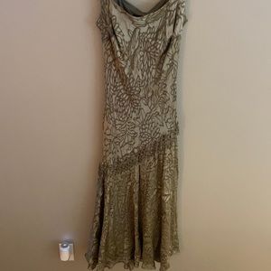 Alex Evenings Women's Floral Sleeveless Silk Dress in Brown / Tan Size 14 NWOT